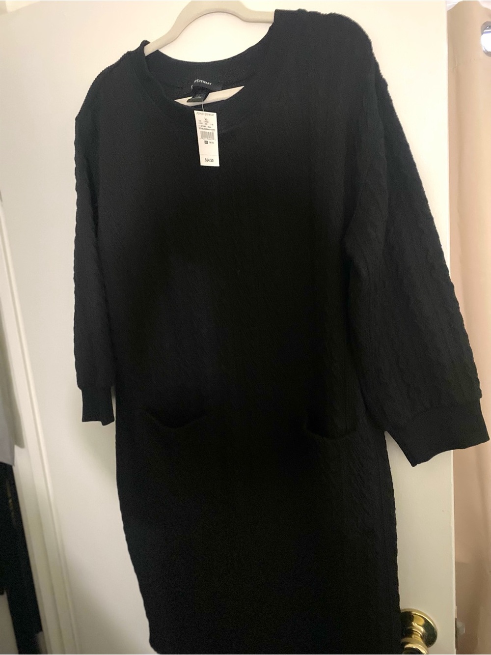 Black Long Sleeve Textured Pocket Dress